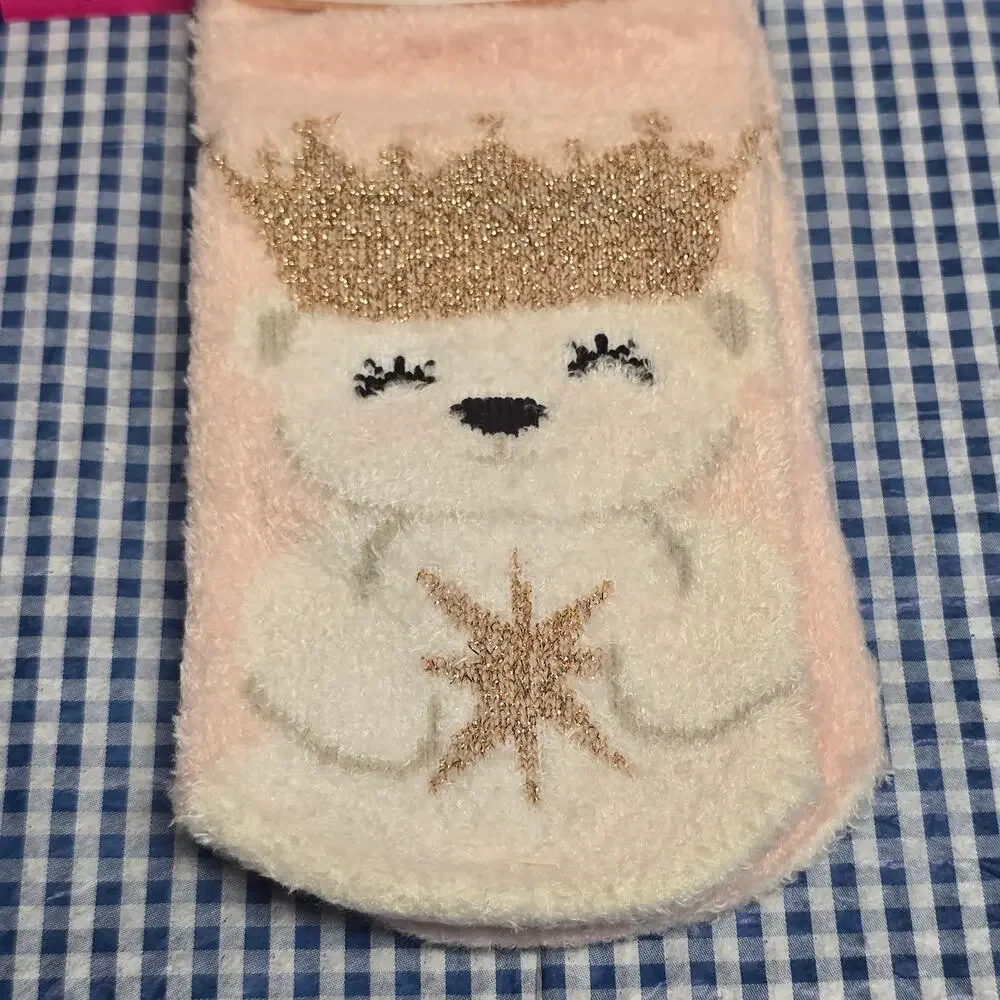 BBW Gold Crown Polar Bear Shea Infused Skid Proof Lounge Socks